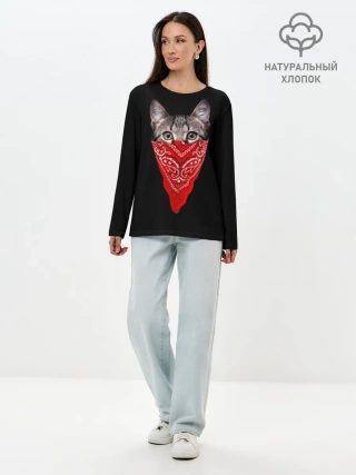 Лонгслив женский. Хлопок / Gangsta Cat