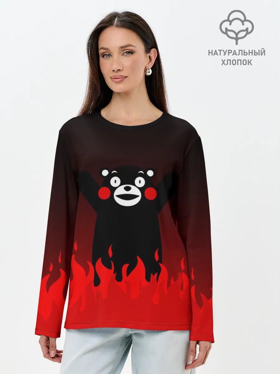 Лонгслив женский. Хлопок / Kumamon горит