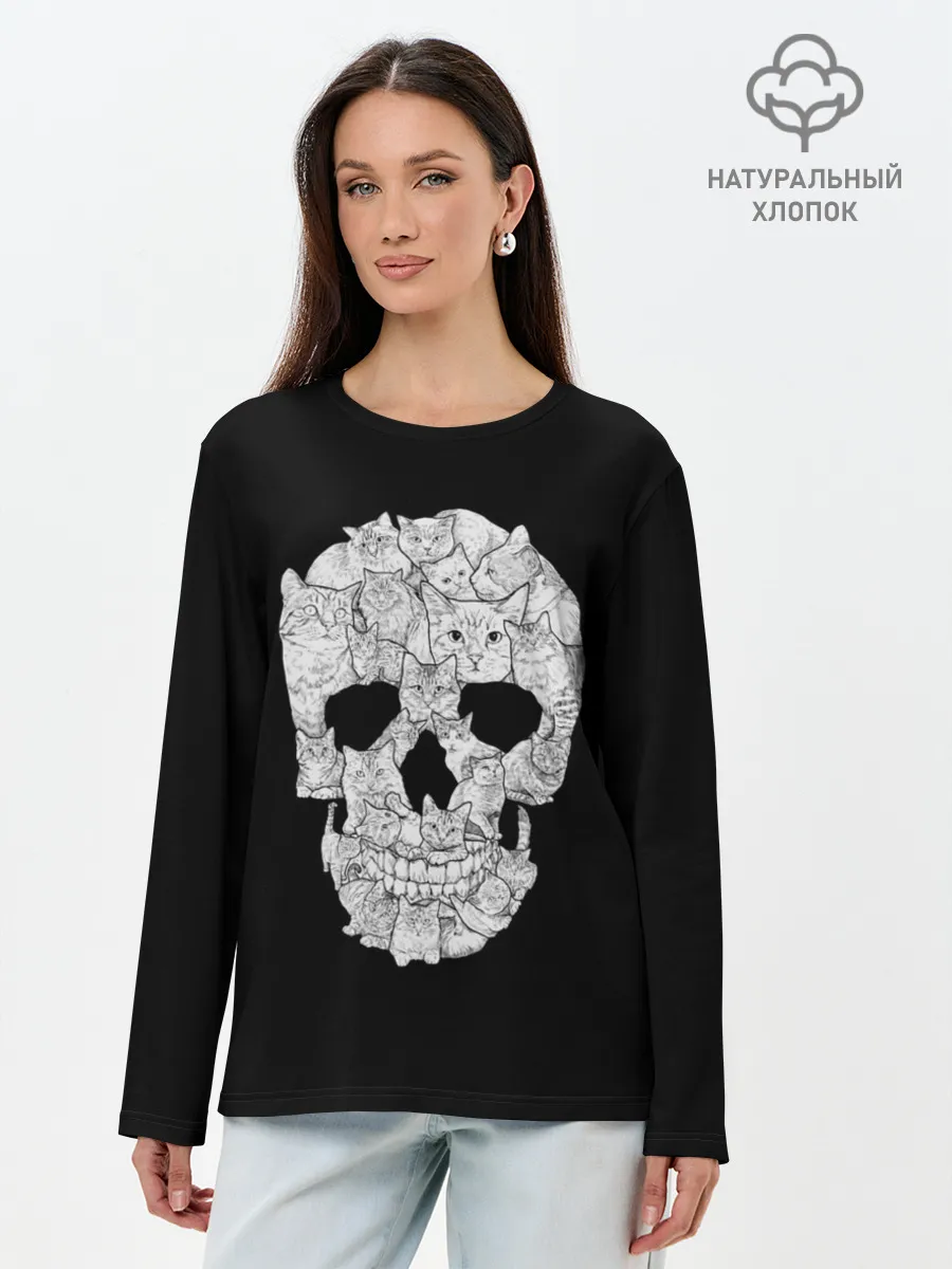 Лонгслив женский. Хлопок / Sketchy Cat Skull