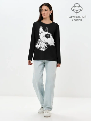 Лонгслив женский. Хлопок / Бультерьер
