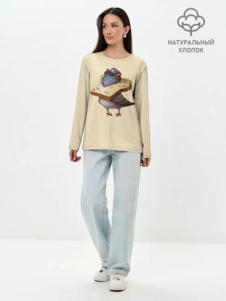Лонгслив женский. Хлопок / Голубь и Хлебушек