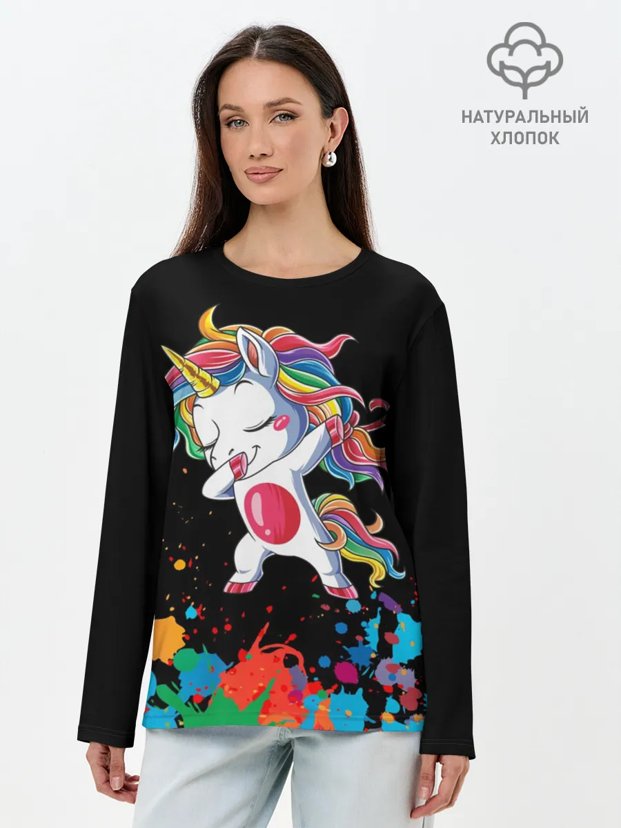 Лонгслив женский. Хлопок / Радужный единорог