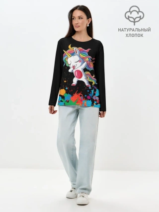 Лонгслив женский. Хлопок / Радужный единорог