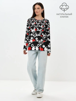 Лонгслив женский. Хлопок / Узор кумамонов