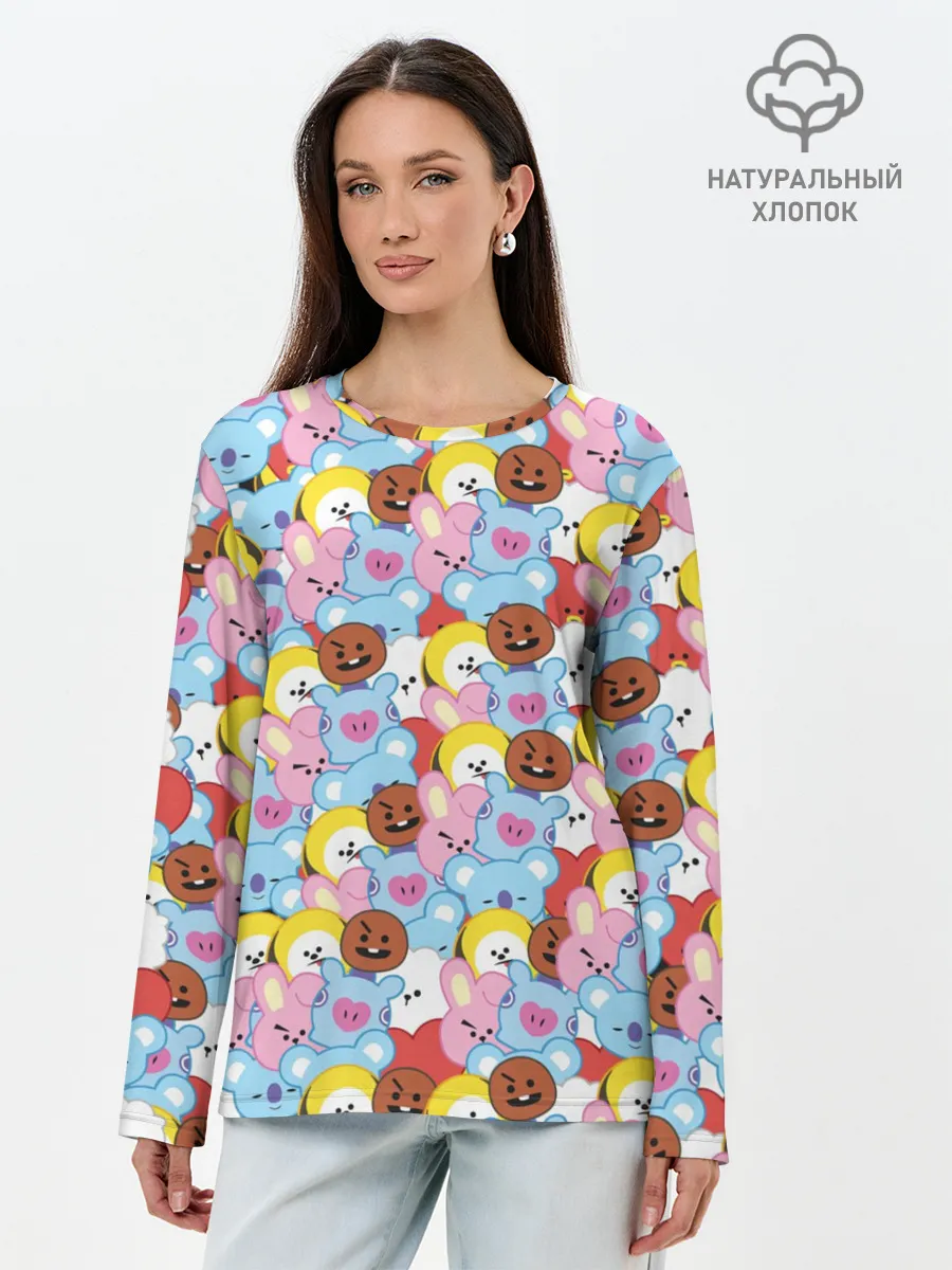 Лонгслив женский. Хлопок / BTS BT21 STICKERS