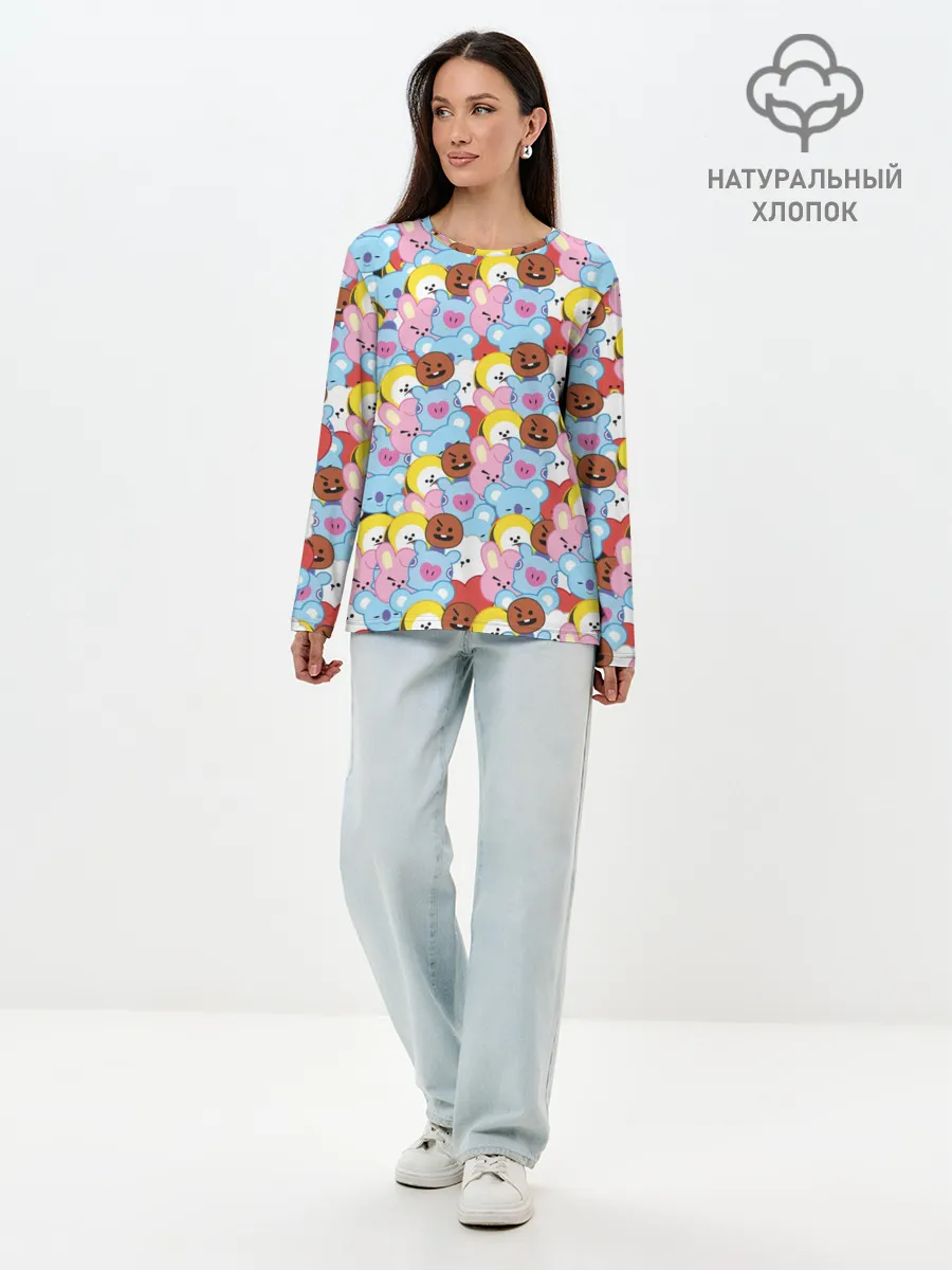 Лонгслив женский. Хлопок / BTS BT21 STICKERS