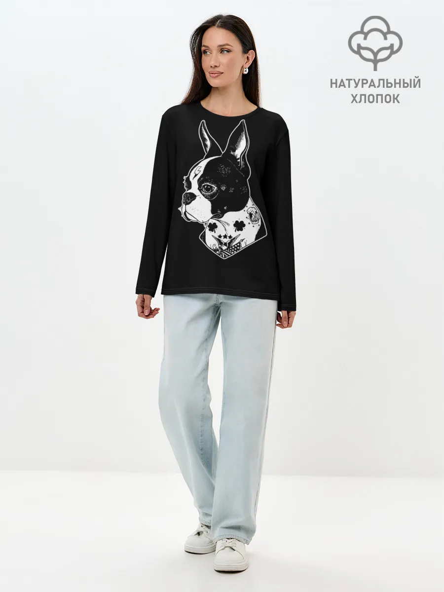 Лонгслив женский. Хлопок / Французский Бульдог