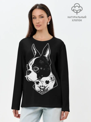 Лонгслив женский. Хлопок / Французский Бульдог