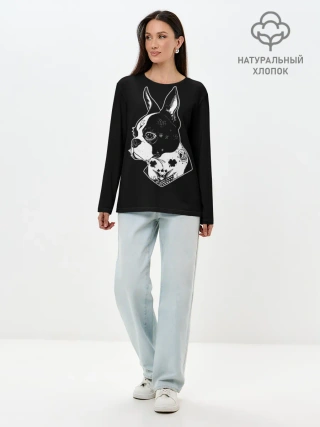 Лонгслив женский. Хлопок / Французский Бульдог