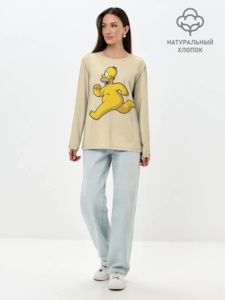 Лонгслив женский. Хлопок / Гомер на Пробежке