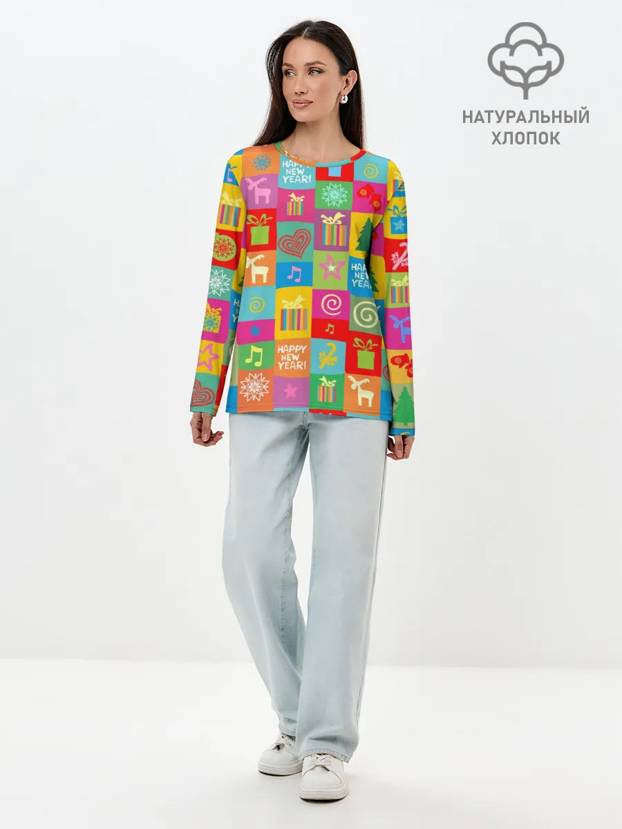 Лонгслив женский. Хлопок / Новогодний коллаж