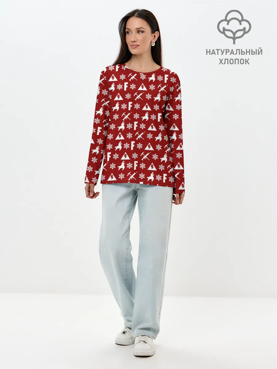 Лонгслив женский. Хлопок / FORTNITE НОВОГОДНИЙ