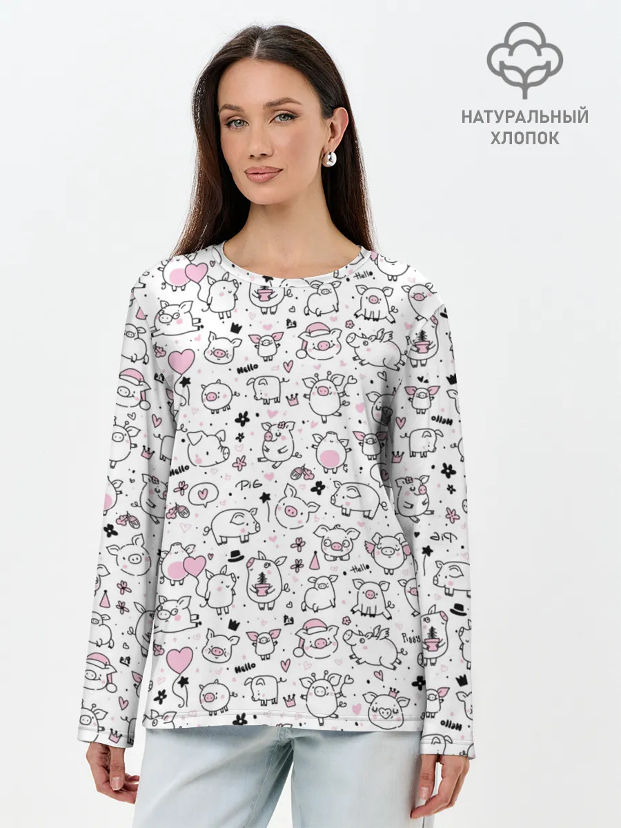 Лонгслив женский. Хлопок / Новогодние поросята