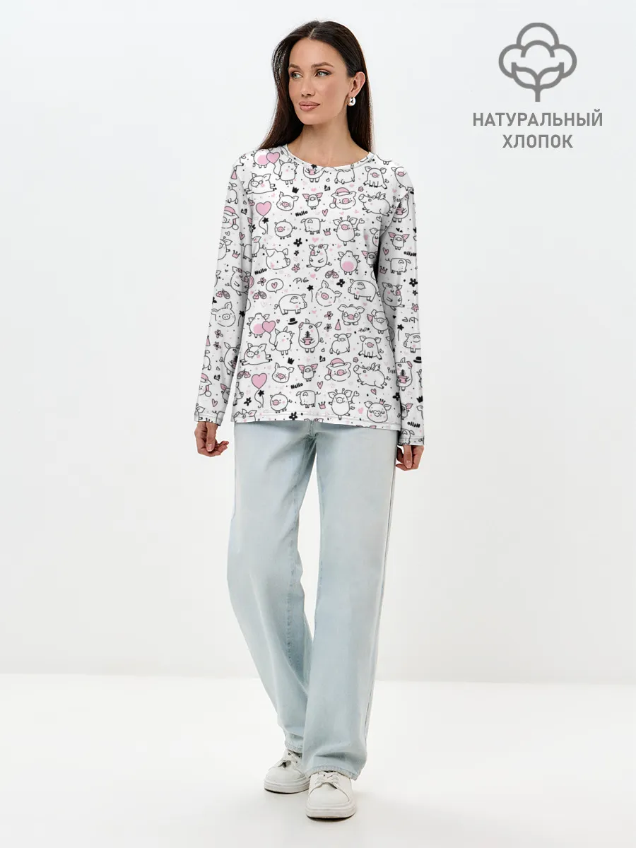 Лонгслив женский. Хлопок / Новогодние поросята