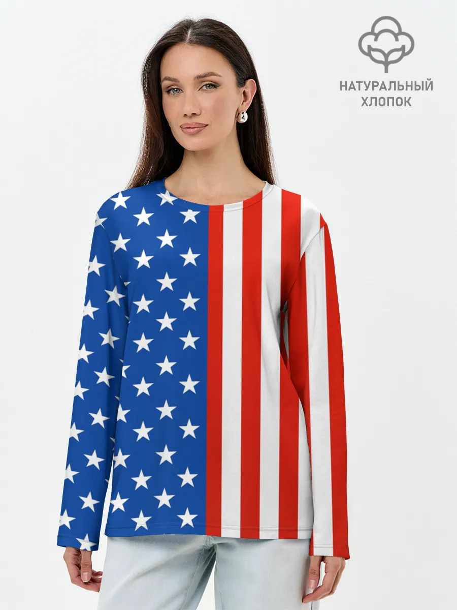 Лонгслив женский. Хлопок / Американский Флаг
