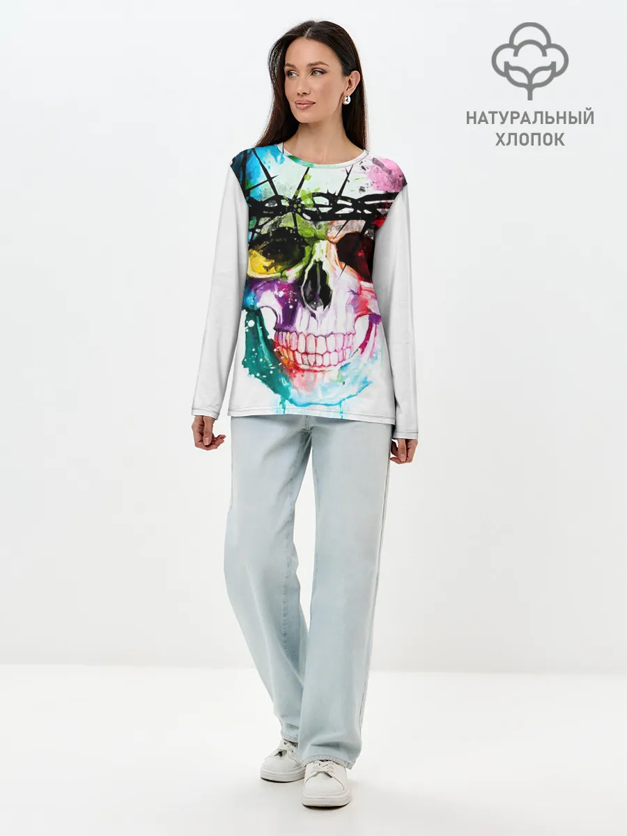 Лонгслив женский. Хлопок / Череп и краска