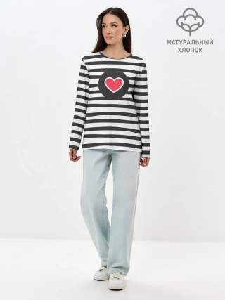 Лонгслив женский. Хлопок / Сердце в полоску