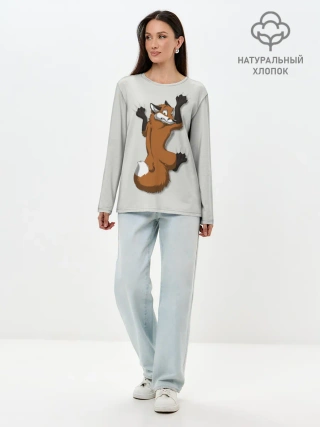 Лонгслив женский. Хлопок / Лис Вцепился