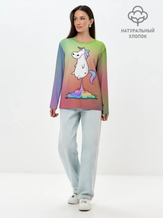 Лонгслив женский. Хлопок / Единорог на Старте