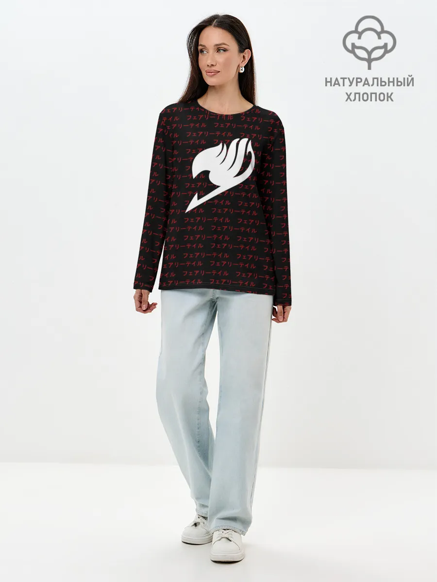 Лонгслив женский. Хлопок / Лого Фейритейл белое