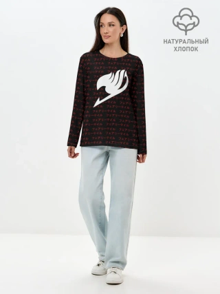 Лонгслив женский. Хлопок / Лого Фейритейл белое