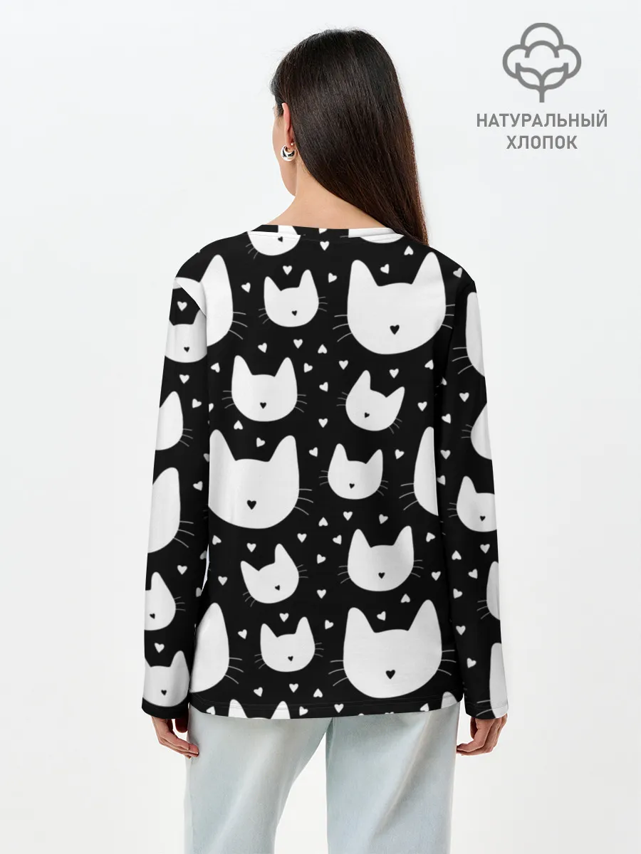 Лонгслив женский. Хлопок / Love Cats Pattern