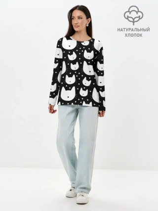 Лонгслив женский. Хлопок / Love Cats Pattern