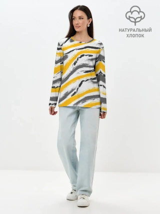 Лонгслив женский. Хлопок / Серый-желтый