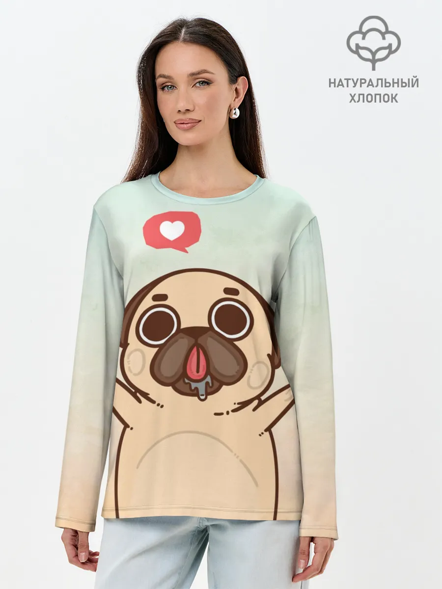 Лонгслив женский. Хлопок / Puglie Pug Like