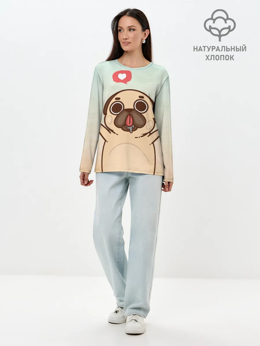 Лонгслив женский. Хлопок / Puglie Pug Like