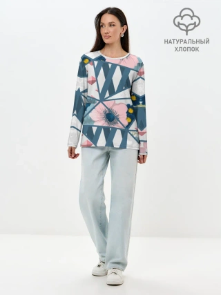 Лонгслив женский. Хлопок / Геометрия цветов
