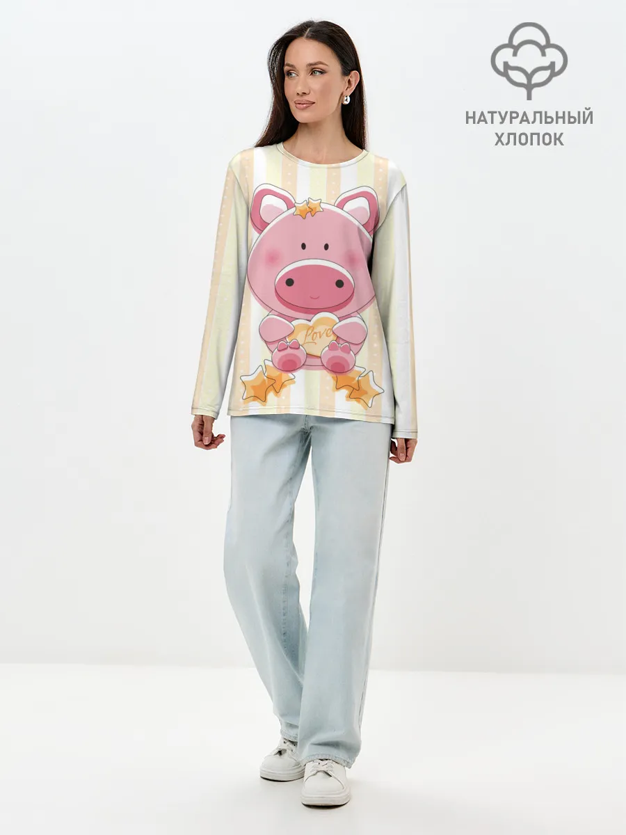 Лонгслив женский. Хлопок / Поросенок love