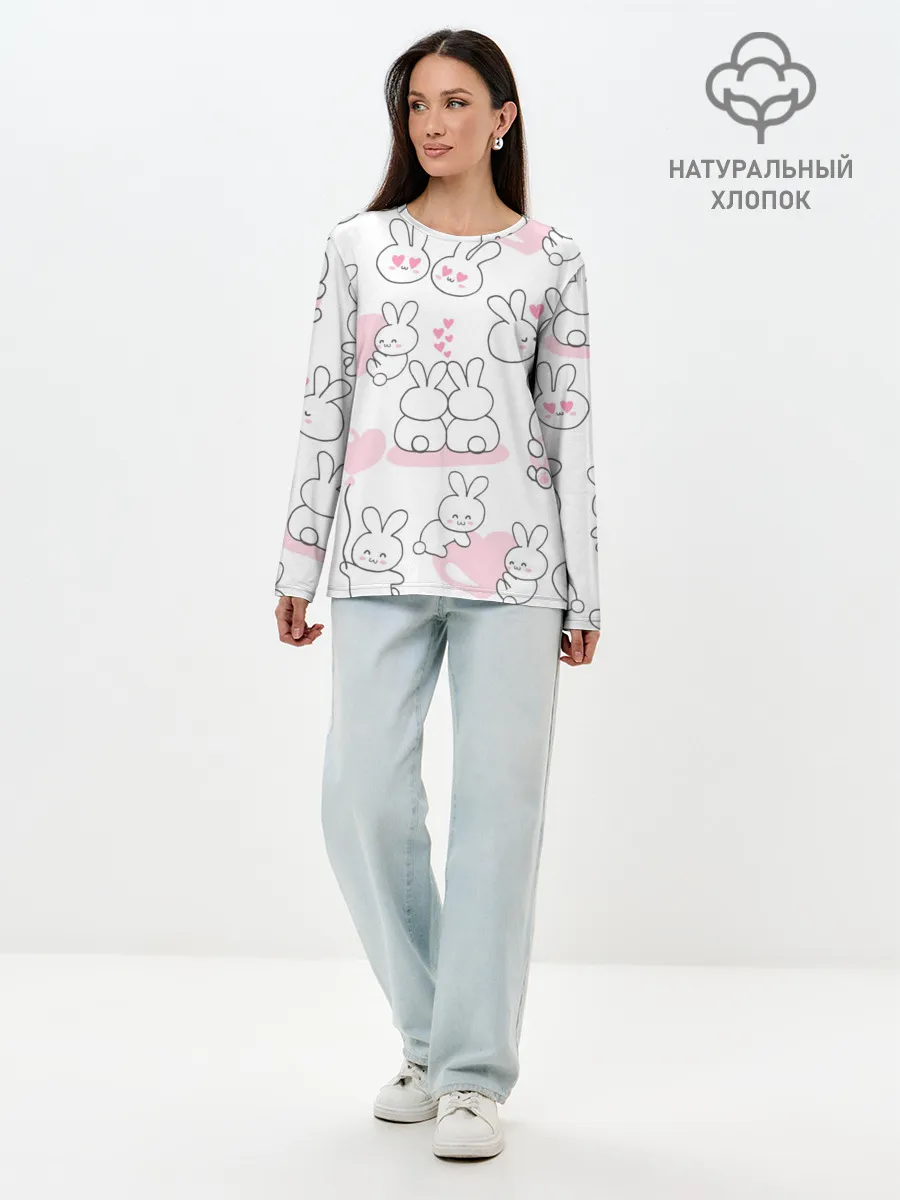 Лонгслив женский. Хлопок / Зайки любовь