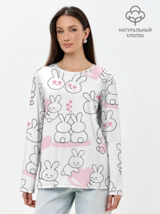 Лонгслив женский. Хлопок / Зайки любовь