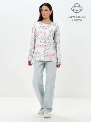 Лонгслив женский. Хлопок / Зайки любовь