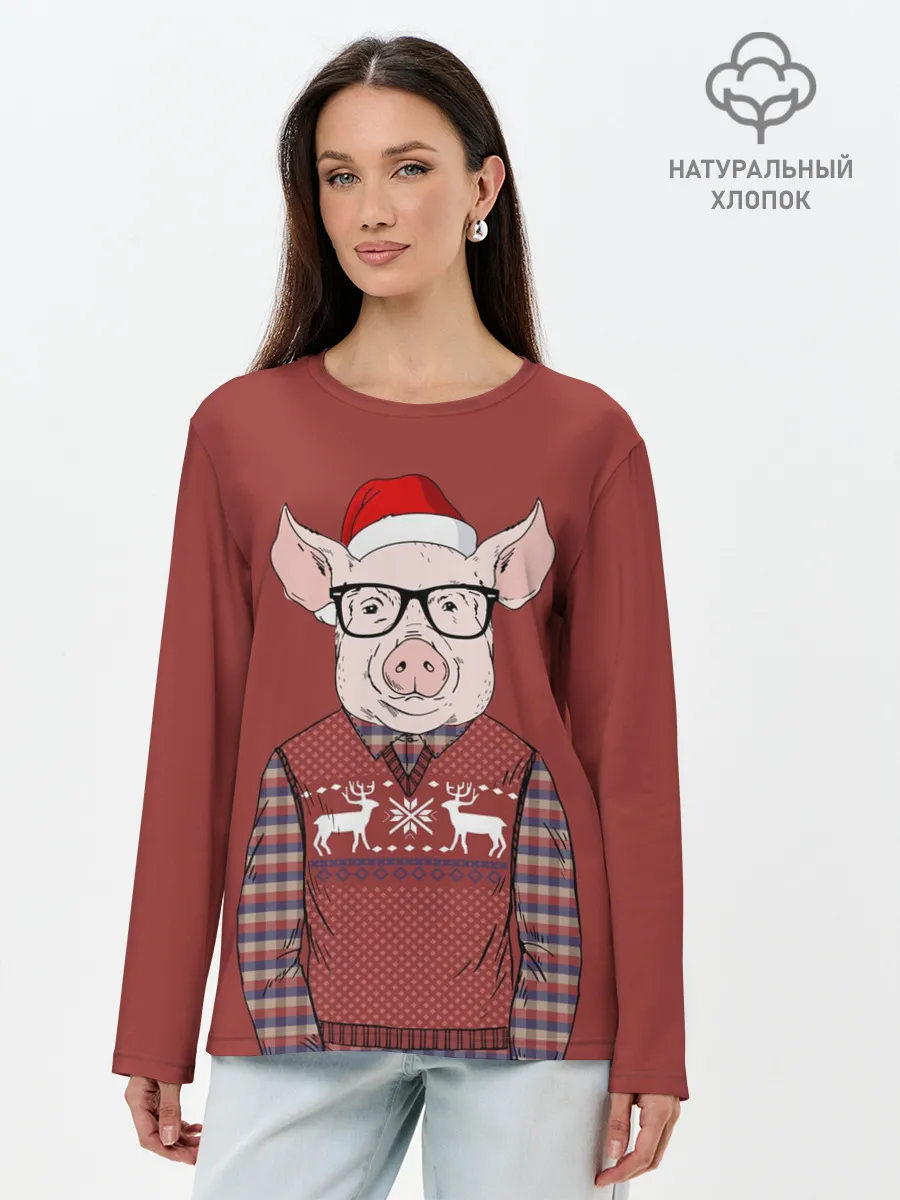 Лонгслив женский. Хлопок / New Year Pig