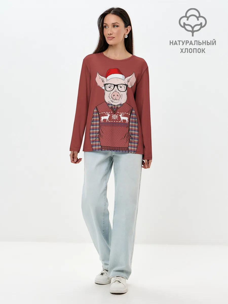 Лонгслив женский. Хлопок / New Year Pig