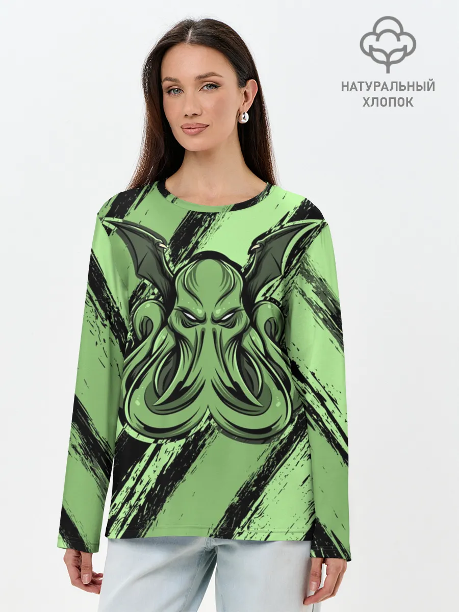 Лонгслив женский. Хлопок / Ктулху