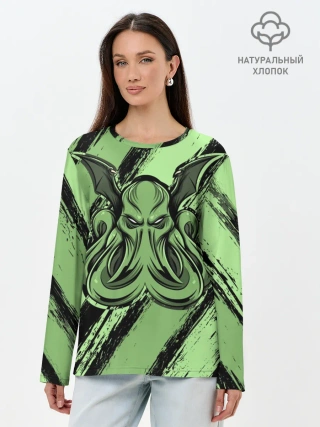 Лонгслив женский. Хлопок / Ктулху