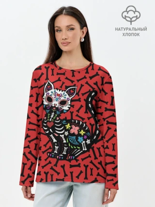 Лонгслив женский. Хлопок / Мексиканская Сахарная Кошка