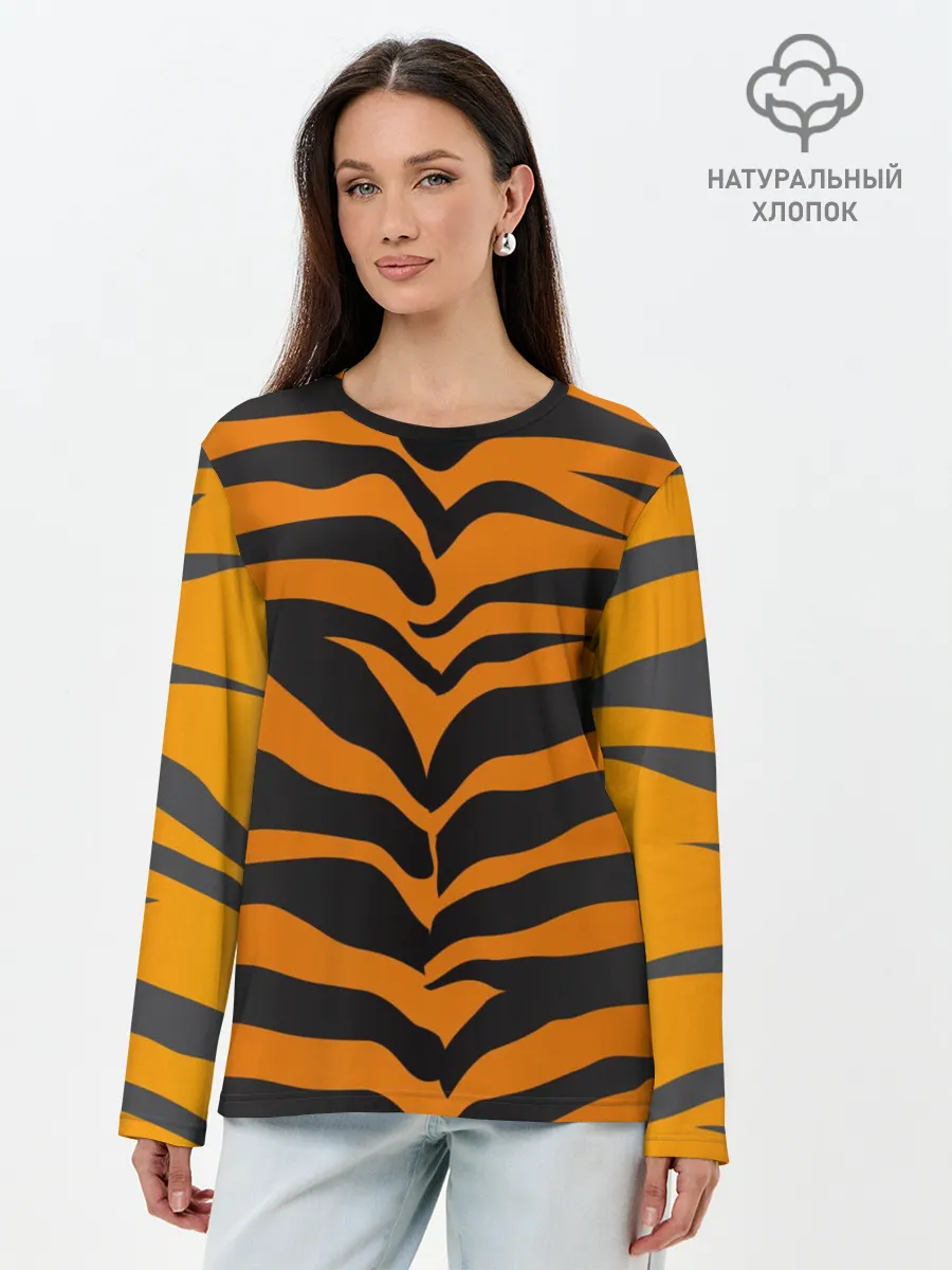 Лонгслив женский. Хлопок / Тигр