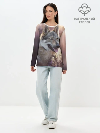 Лонгслив женский. Хлопок / Волк