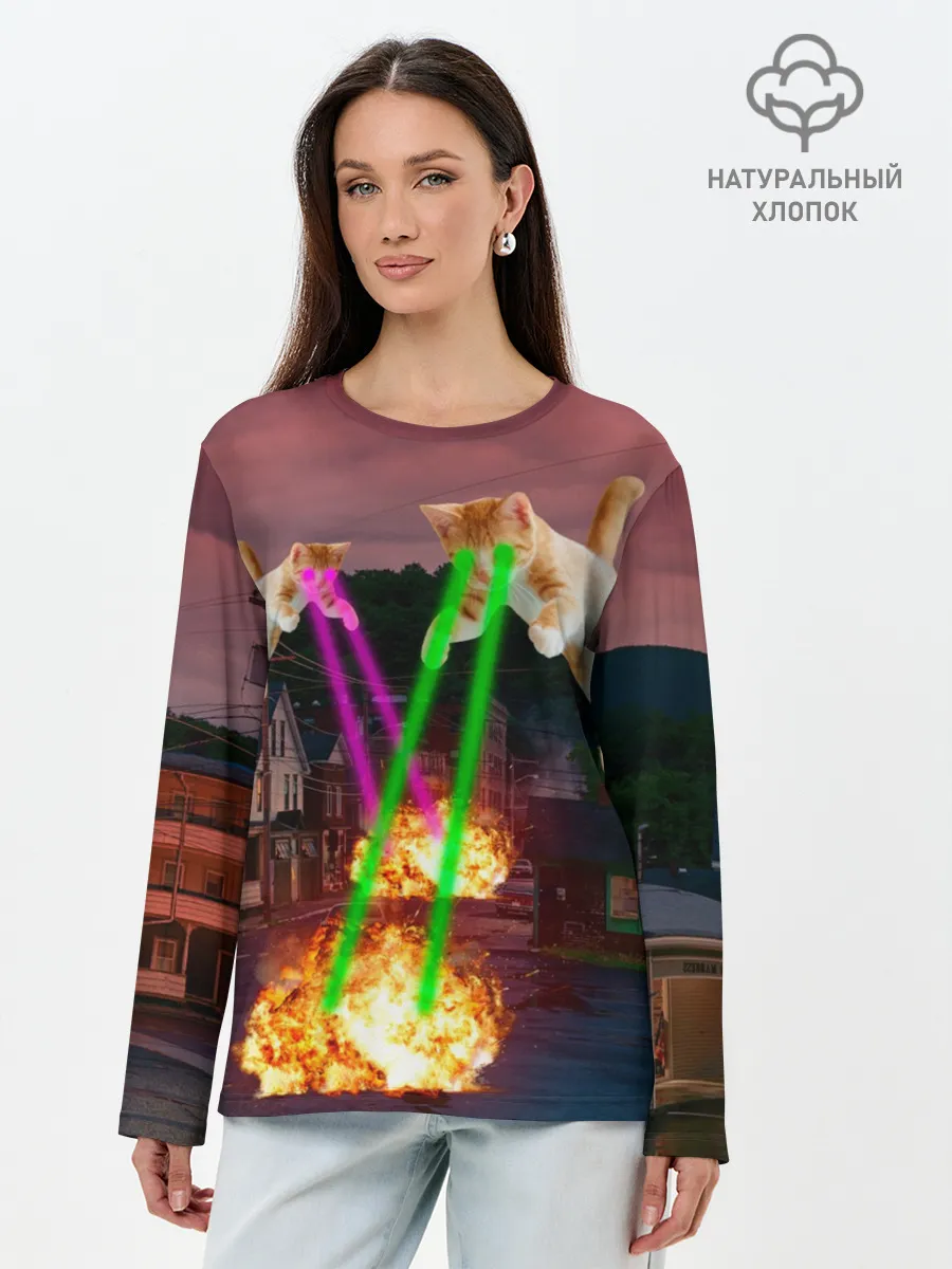 Лонгслив женский. Хлопок / Кошачья Атака!