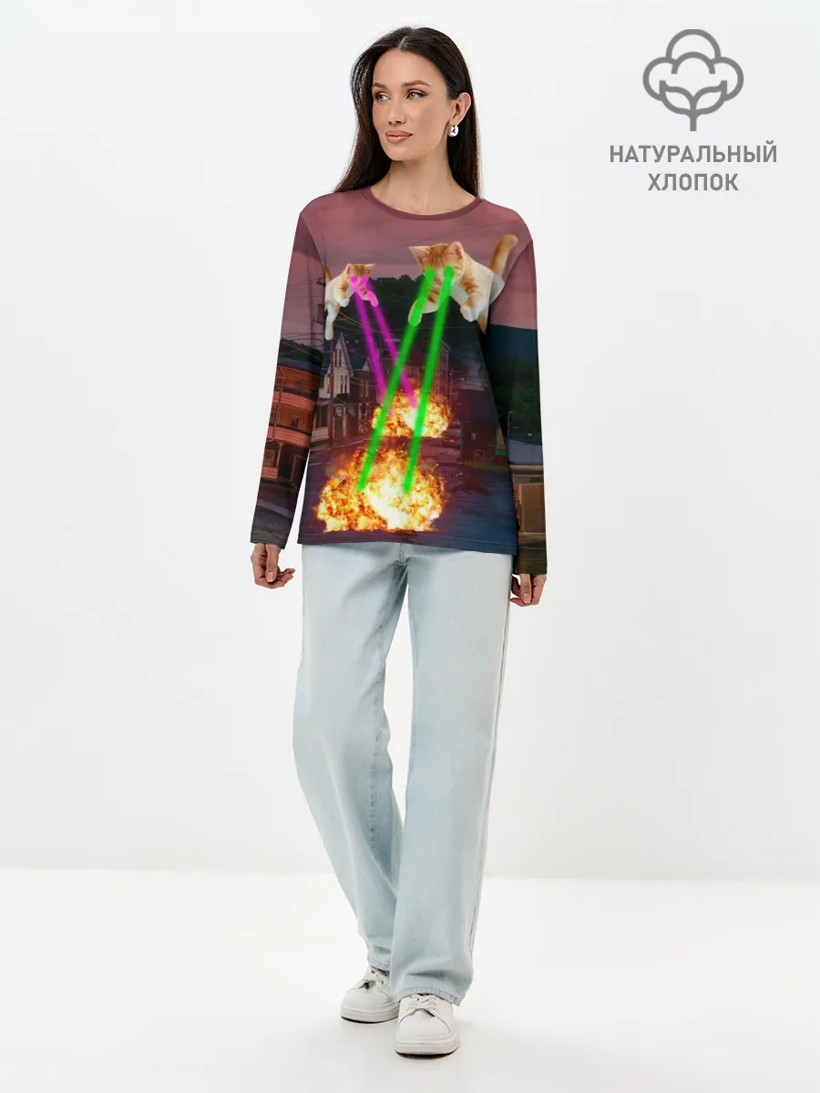 Лонгслив женский. Хлопок / Кошачья Атака!