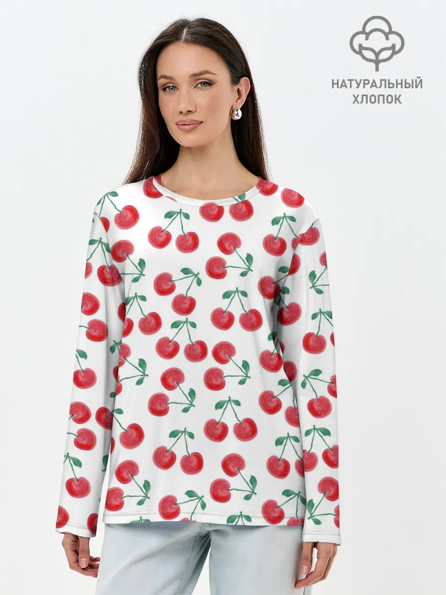 Лонгслив женский. Хлопок / Вишневое настроение
