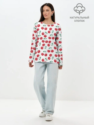 Лонгслив женский. Хлопок / Вишневое настроение