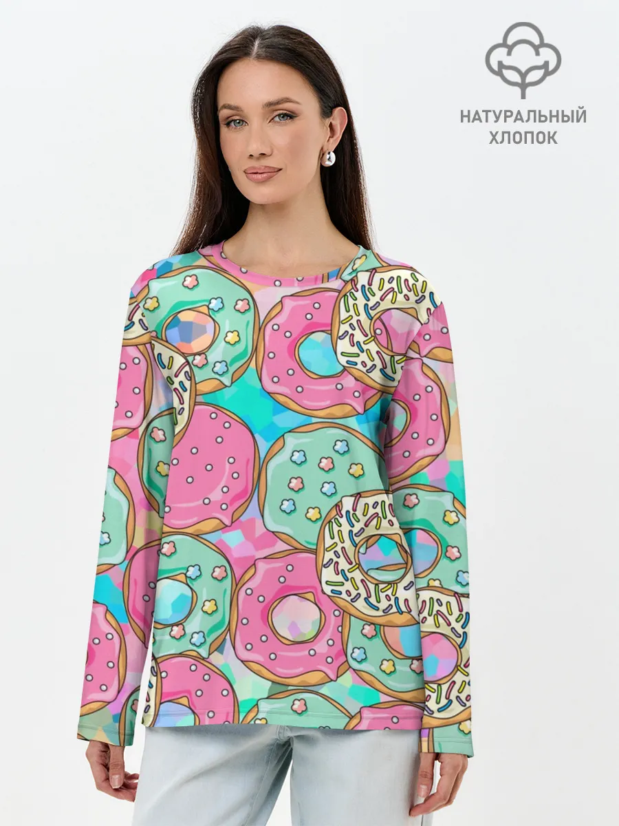 Лонгслив женский. Хлопок / Сладкие Пончики