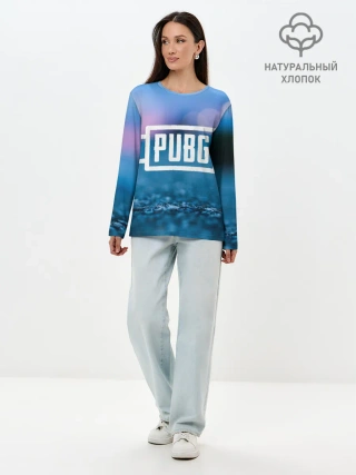 Лонгслив женский. Хлопок / PUBG light blue