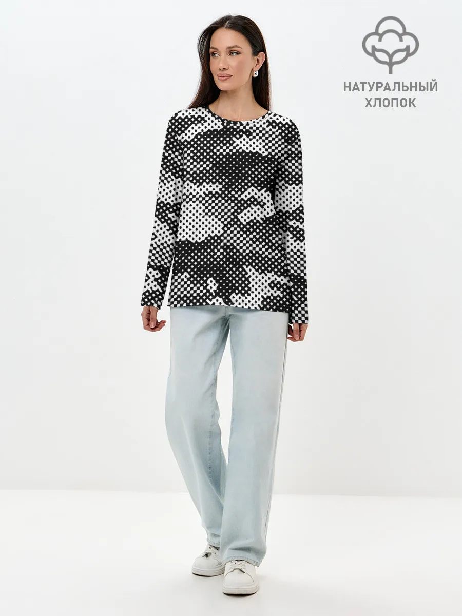 Лонгслив женский. Хлопок / Черный камуфляж