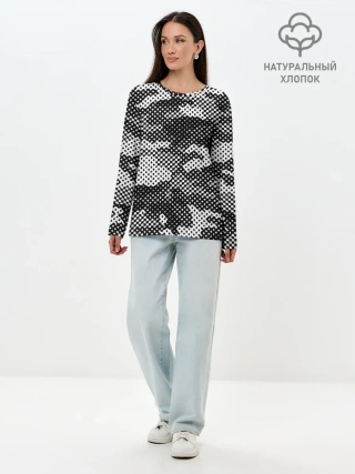 Лонгслив женский. Хлопок / Черный камуфляж